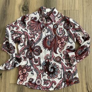Craig Taylor XL Mia Button Up Shirt Cotton White Red Blue Paisley Long Sleeve